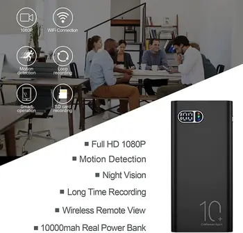 1080P WiFi, Mini Fotoaparat Power Bank 10000mAh Prenosni Polnilec Home Security Kamera z Zaznavanje Gibanja, Nočno gledanje Mobilne Moč