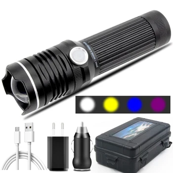 4 Barve Močna Led Svetilka USB Polnilne 18650 26650 Baterije Zoomable Svetilko iz Aluminija Nepremočljiva Luč