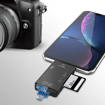 6-v-1 Multifunkcijski USB 3.0 Bralnik Kartic Mini Tip-C TF-SD Card Reader OTG za Mobilni Telefon Accessorie
