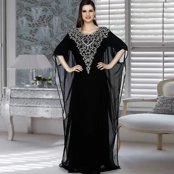 BUSHRA Muslimanske Ženske Obleke Črne Vezene Diamanti Bližnjem Vzhodu Natisnjeni Šifon Ohlapne Obleke Abaya 2021 Poletje Nova Moda