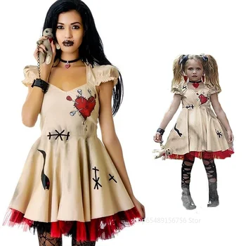 Halloween Kostum Dekle Ženske Cosplay Voodoo Doll Obleko Kostume Za Odrasle Otroka Božično Zabavo Srednjeveški Modno Obleko Žogo Darilo