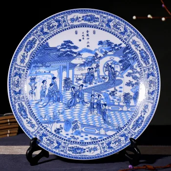 Jingdezhen Keramični Modre In Bele Peony Porcelana Ploščo Ornament Ploščo Dekoracijo Obrt Keramičnih Ploščo Slikarstvo