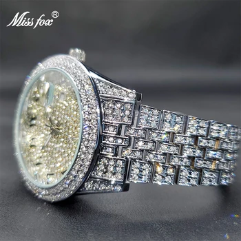 MISSFOX Ženske Velika Watch Luksuzni Elegantno Diamond Bling Bling Ure Za Ženske Koledar Nepremočljiva ročno uro Droppshipping