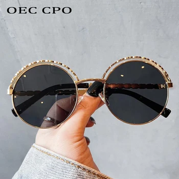 OEC CPO Steampunk Okrogla sončna Očala Ženske blagovne Znamke Oblikovalec Punk Votlih sončna Očala Ženske Gradient Odtenki UV400 Ženska Očala