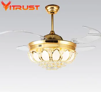 Sodobna stropni ventilator crystal light luksuzni zložljiva stropni ventilator, Jedilnica Svetilke z ventilatorjem z daljinskim upravljalnikom