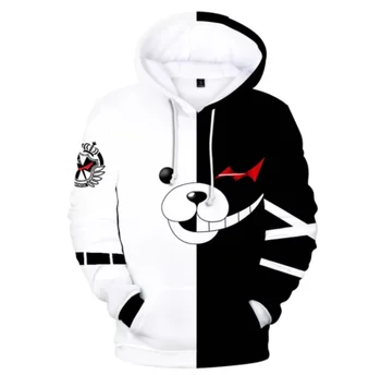Tiskani Moški/ženske Hoodies Majica Črno Beli Medved Dolgimi Rokavi, Puloverji Priložnostne Cosplay Kostum, Obleke Nov Anime Monokuma 3D