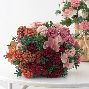 Umetno Cvetje Hydrangea Poročni Šopek Poročni Dodatki Potrditev Božični Okraski za Dom Bonsaj Rastline Album