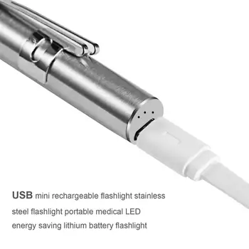 Varčevanje z energijo Medicinske Priročen Prenosni Pero Oblikovan USB Polnilna Mini Svetilka LED Svetilko iz Nerjavečega Jekla Posnetek na prostem