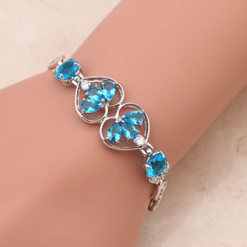 ROLILASON Čar morsko vodo modra kristal Cirkon srca oblikovan vzorec srebrno verigo Zapestnica ženske počitnice modni nakit TB557